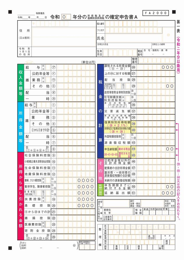 【確定申告書A 第一表】