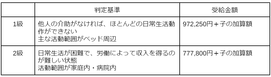 障害基礎年金の分類
