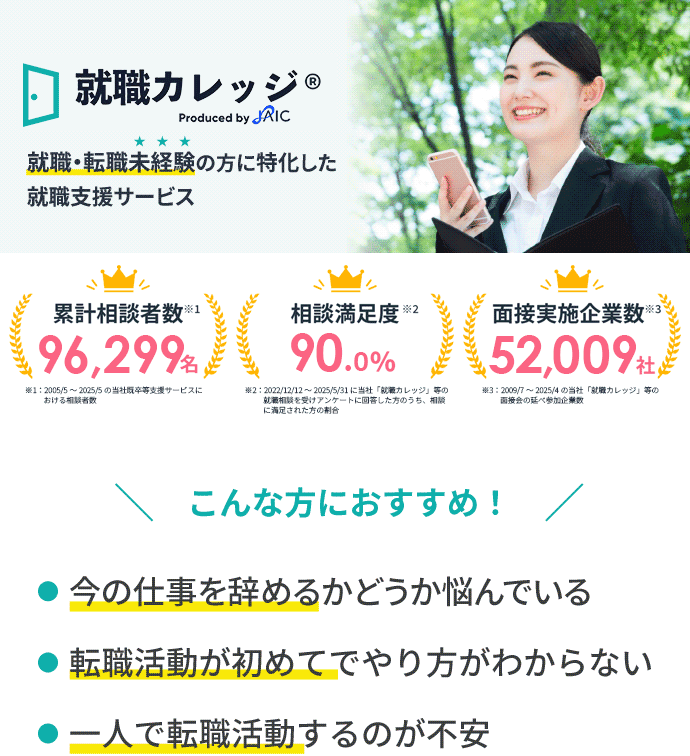 正社員未経験・第二新卒に強い就職支援サービス